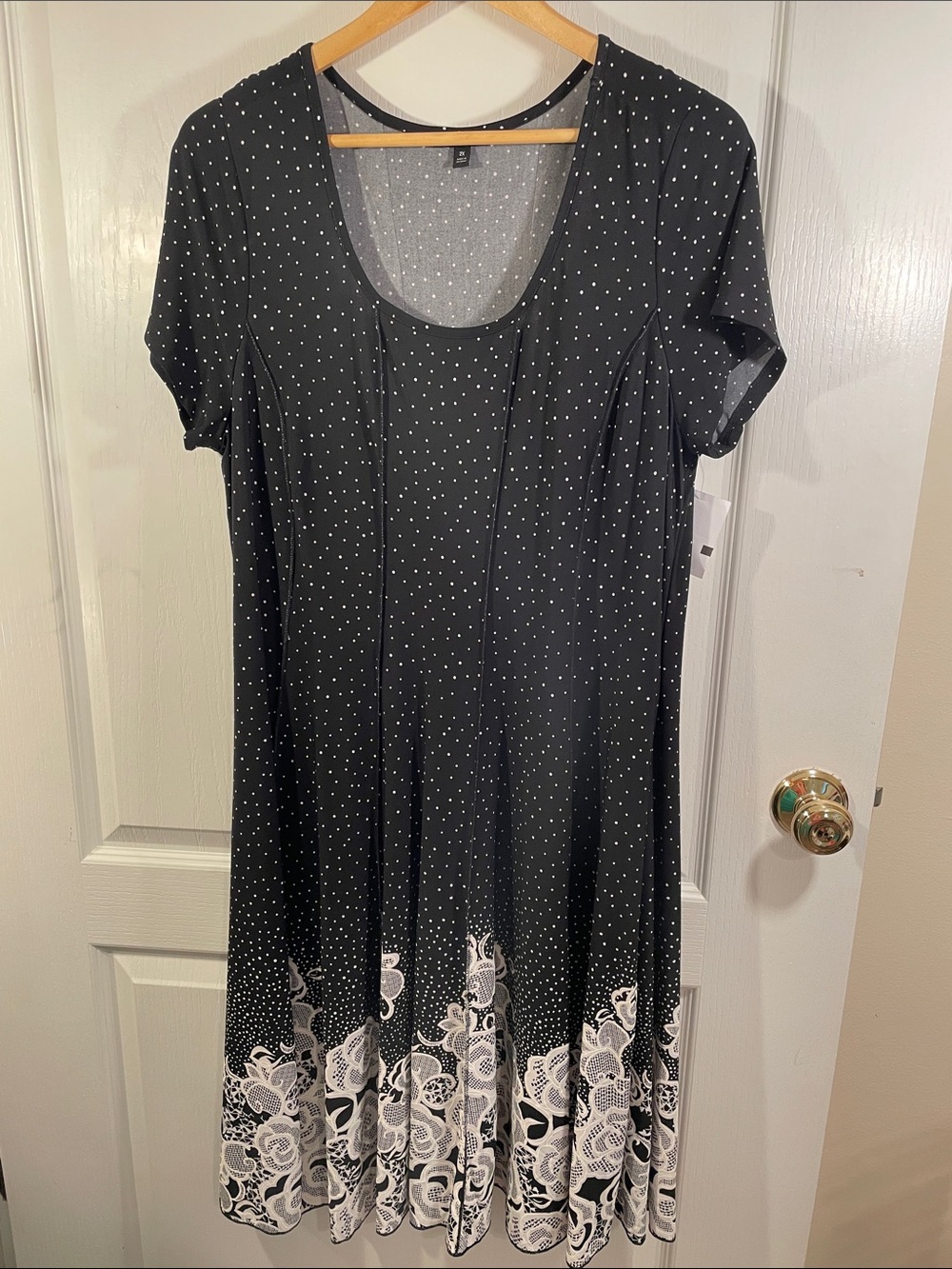 Sami & Jo Black Polka Dot Midi Dress with White Floral Border